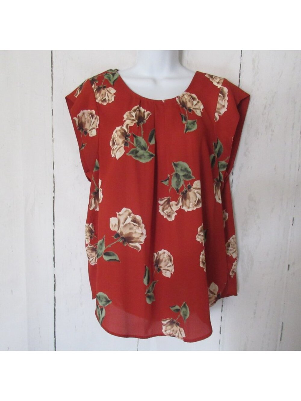 Stitch Fix Alice Blue Top XL Burnt Orange Floral Cap Sleeve Boho Peasant Cottage